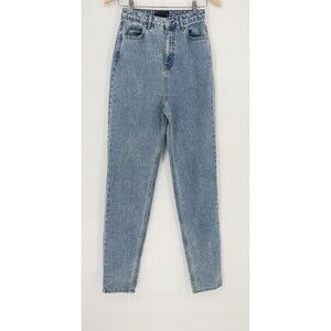 Asos Design Women's Sz 25 x 36 High Waisted Light Wash Straight Leg Jeans‎ baggy
